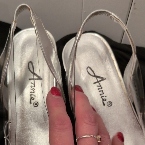 Annie Metallic Silver Slingback Heels - Picture 6 of 15